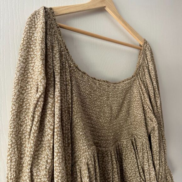 Free People Womens Brittnee Print Smocked Back Peplum Top Floral Size Large - Picture 8 of 9